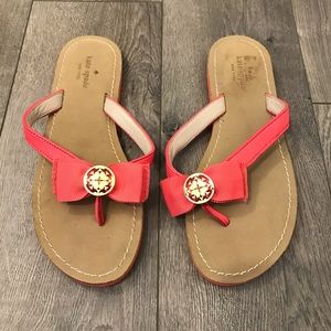 Kate Spade Coral Emblem Bow Flip Flop Slip…